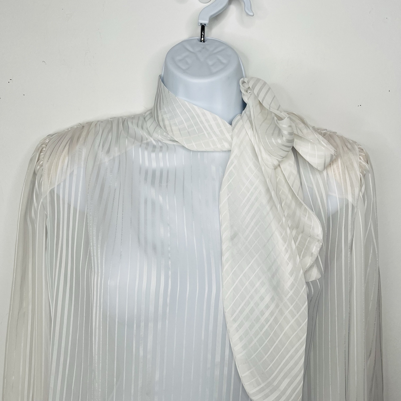 80&rsquo;s Lloyd William Side Button Down Blouse 10 Victorian Boho Secretary White Bow