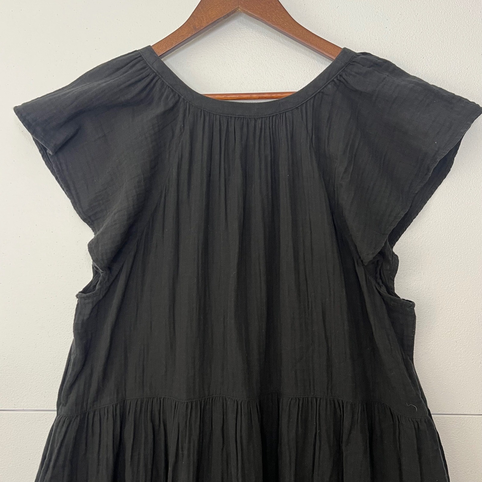 Old Navy Dress XXL Black 100% Cotton Gauze Flutter Sleeve Pockets Lightweight