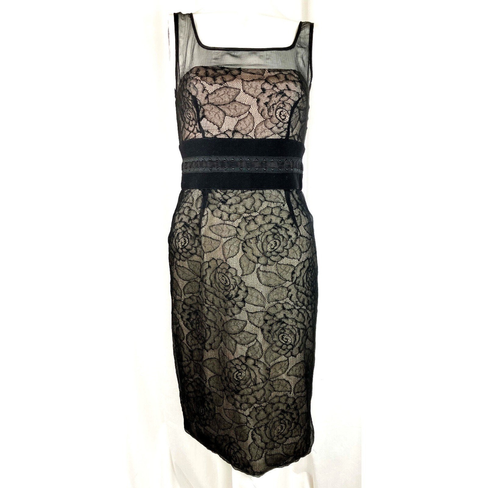 40 IT FAB Allesandro Dell&rsquo;Acqua Illusion Lingerie Lace Roses Cocktail Dress Silk