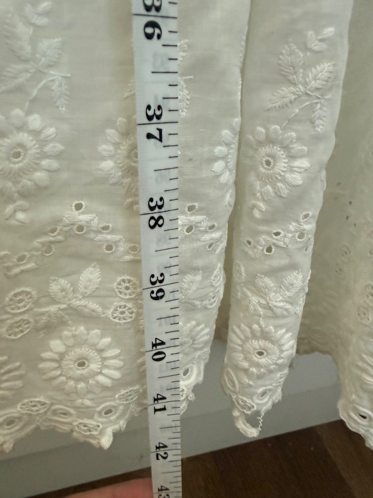 Antique Victorian White Eyelet Embroidered Cotton Petticoat Skirt 41&Prime; Long