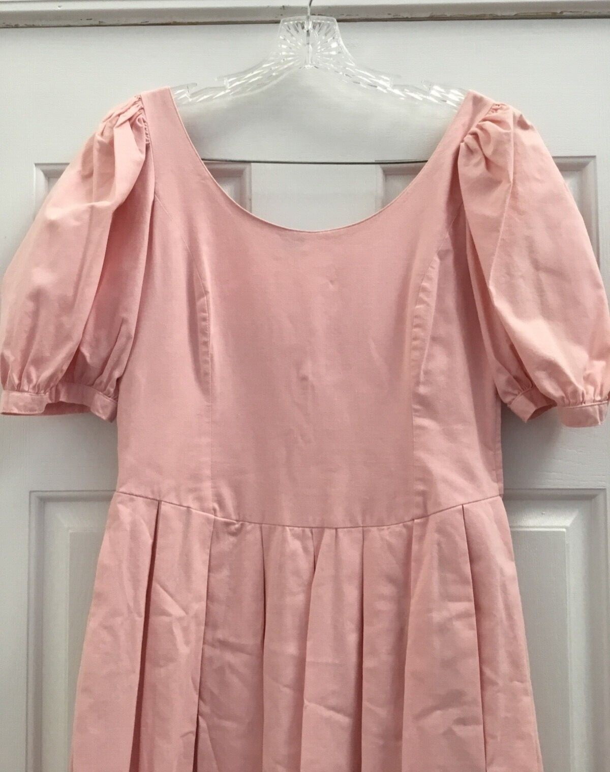 LAURA ASHLEY MIDI DRESS SIZE 12 SOLID PALE PINK SS BACK BUTTON SIDE ZIP CTN EUC