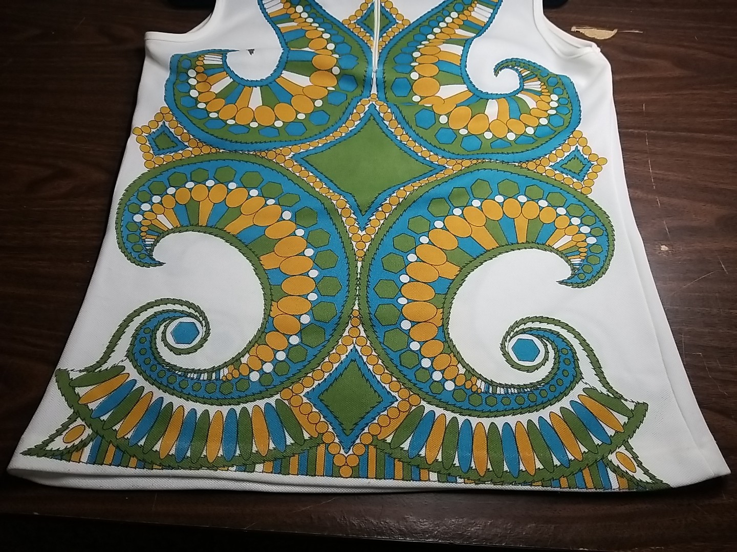 VTG 1960s 70s Mod Tunic Top Sleeveless Psychedelic Art Nouveau Paisley Print M/L
