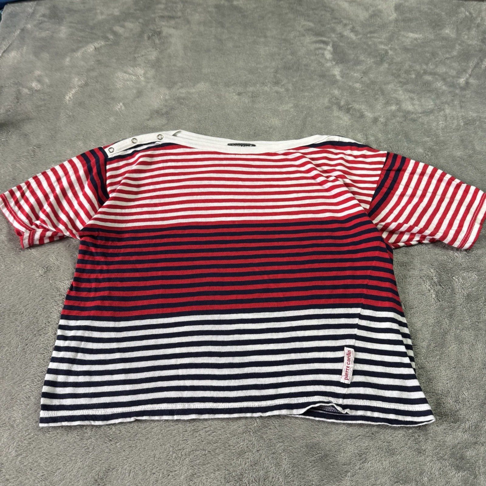 VTG 90s Pierre Cardin Boxy Striped Boat Neck Tshirt Womens M Oversized Retro