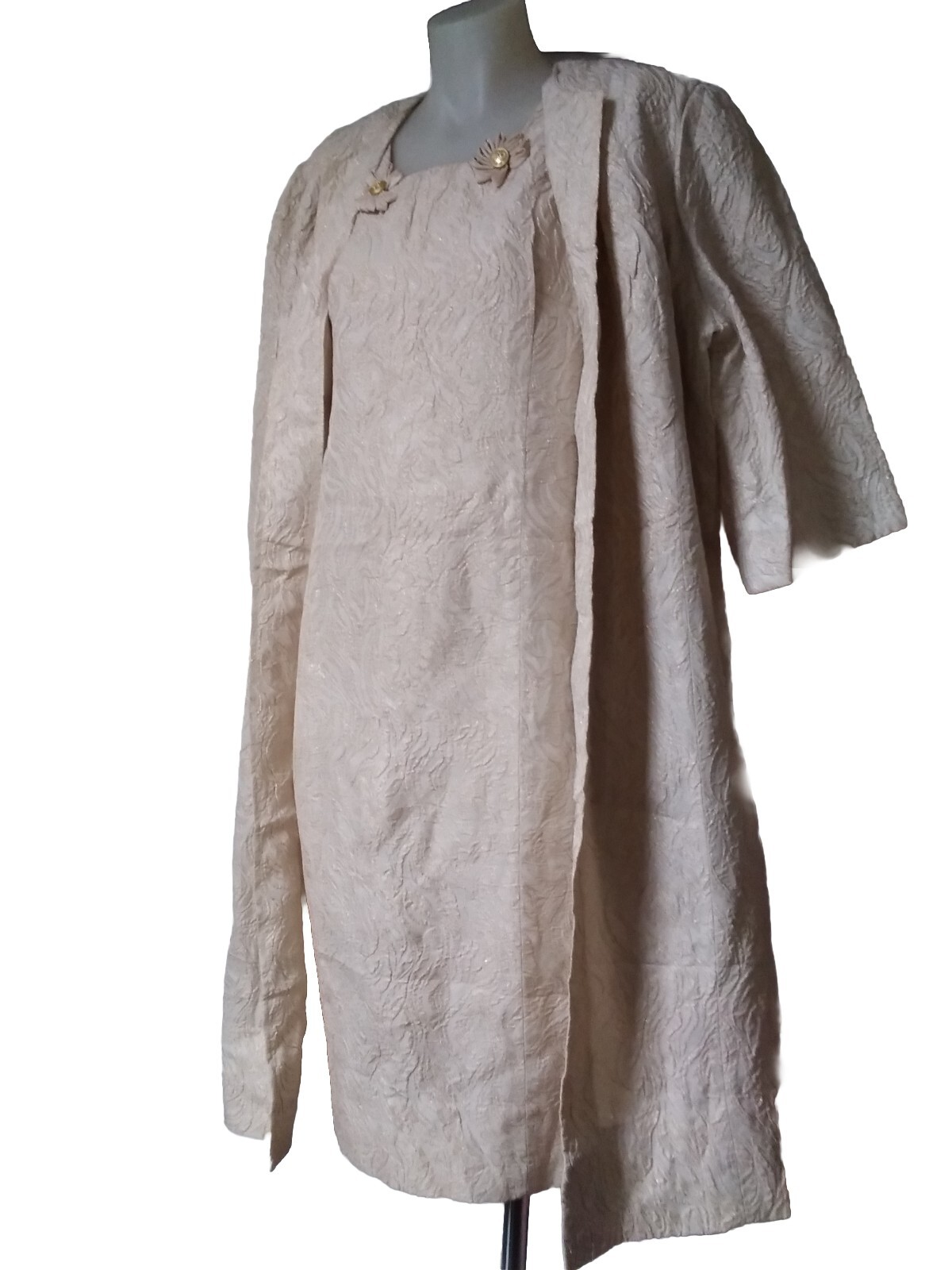 50,s Fab Set Of Opera Coat And Evening Gown By Rialto In Beige Brocade.Tag Says