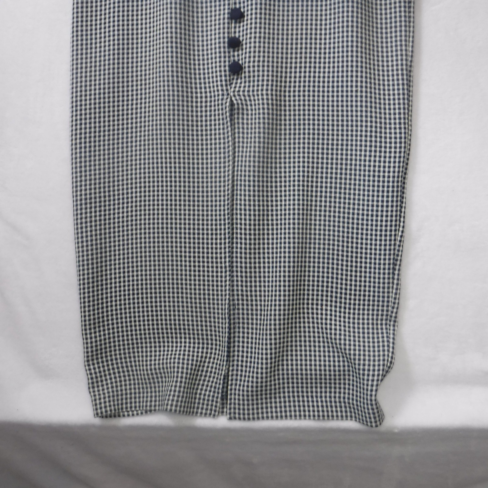 Scarlett Vintage Gingham Check Maxi Dress Navy Blue White Mandarin Collar 3/4