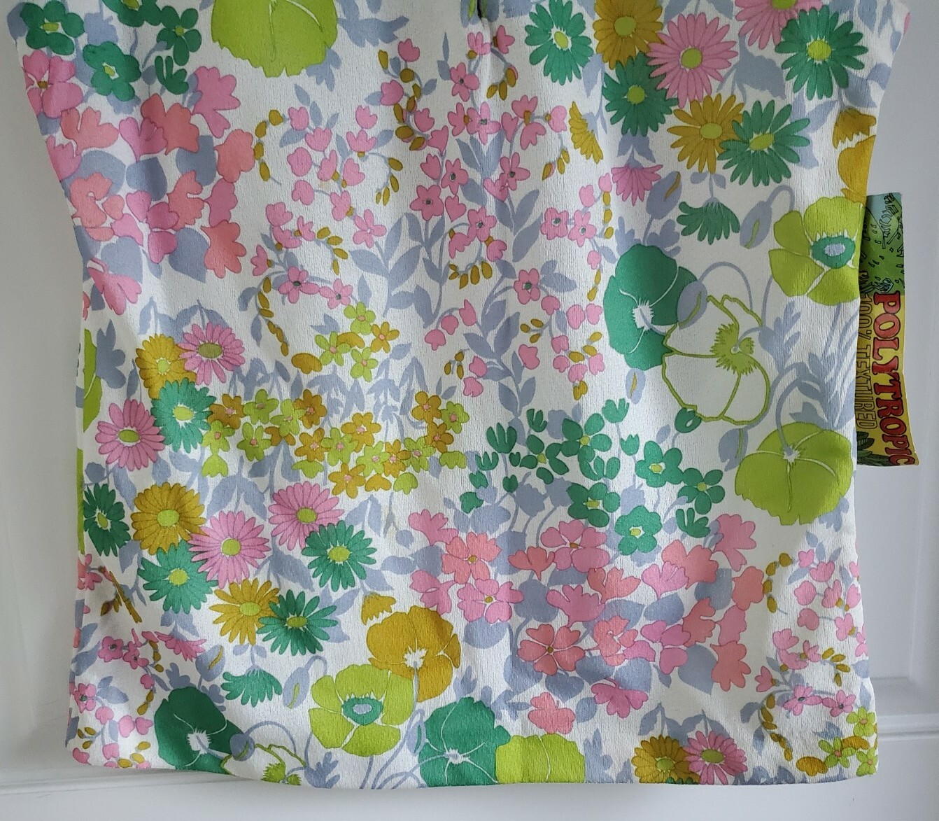 Vintage Polytropic Polyester Double Knit Brightly Floral Tank Top Size S NWT
