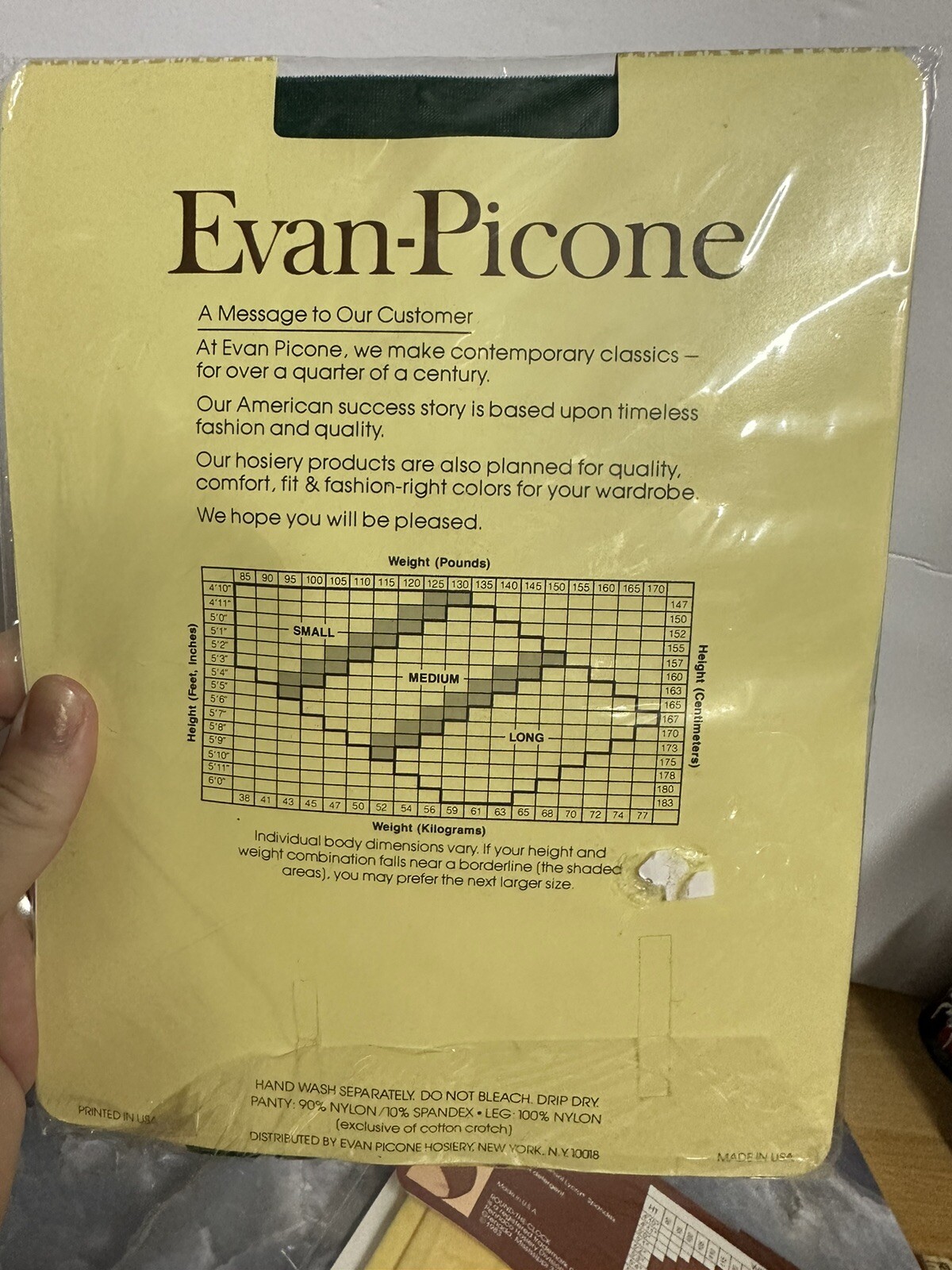 Vintage 80s Nylon Stocking Evan-Picone Emerald Round The Clock Daffodil Sheer