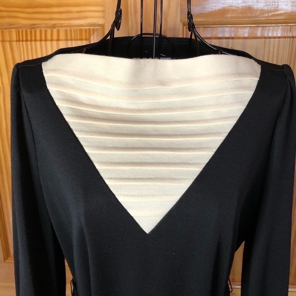 Vintage Kevin Stuart Petites Tie Waist Dress Black Size Medium Petite