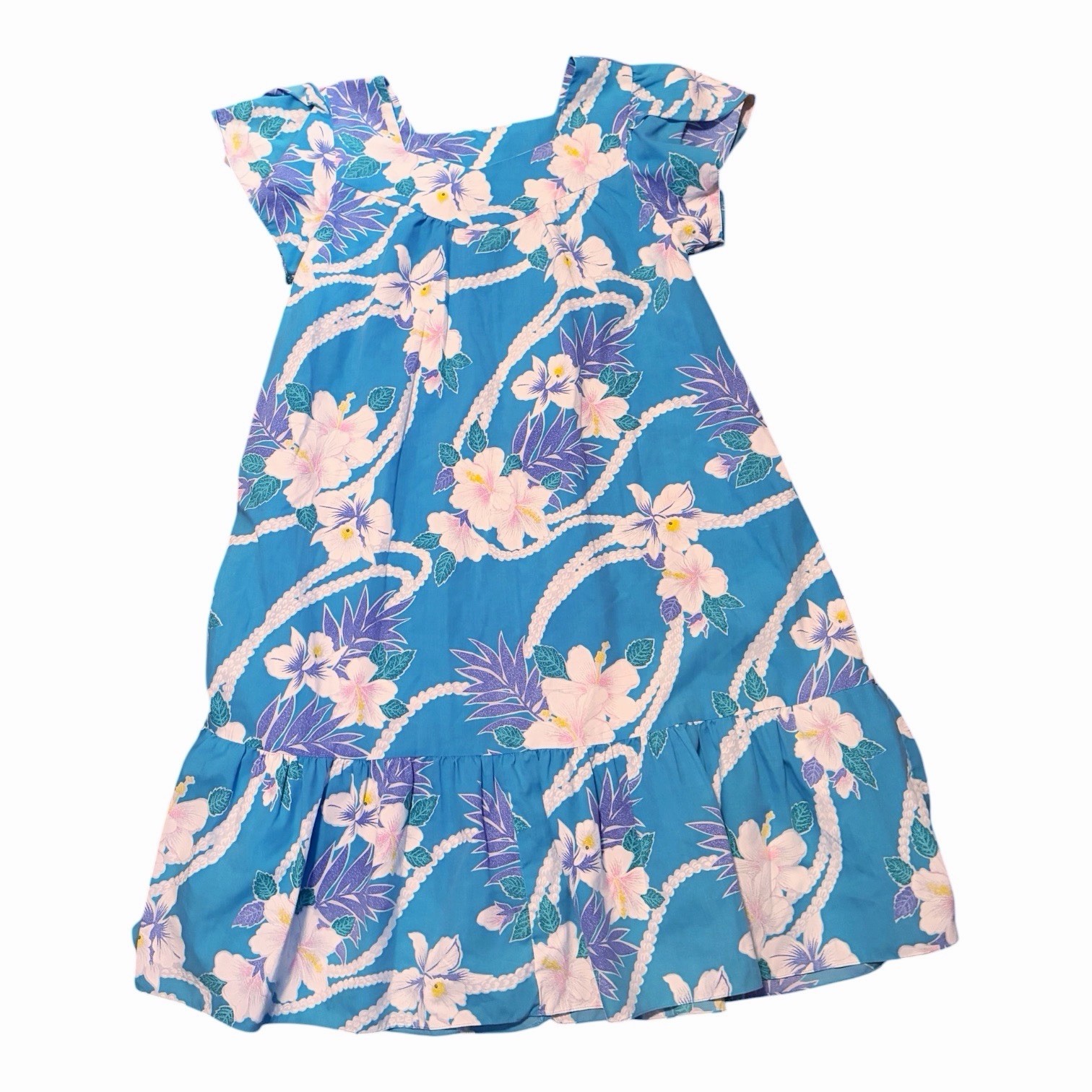 80s Vtg New Horizon Hawaiian Dress Teal Tropical Aloha Dress Made In Hawaii L