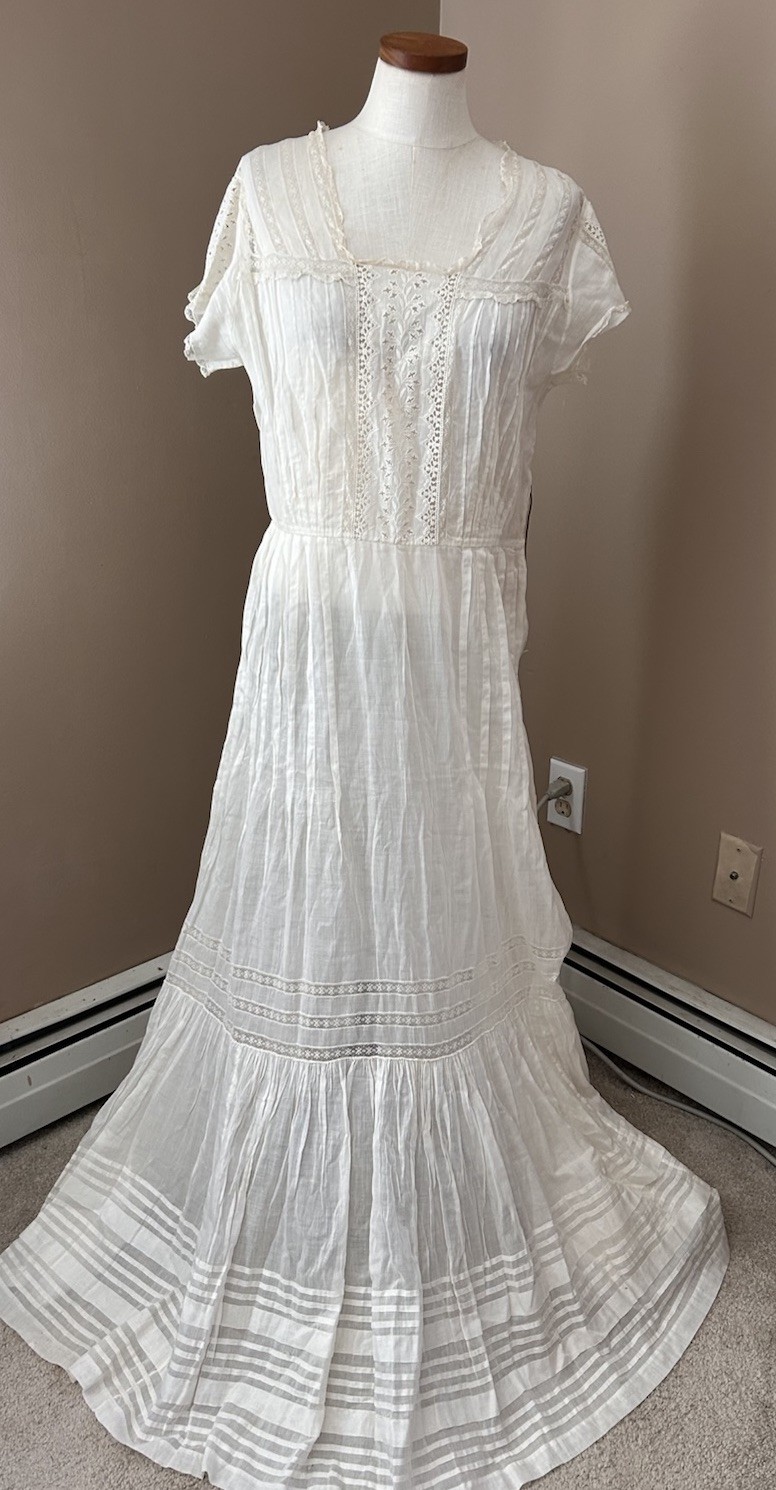 VTG Antique Edwardian 1900’s EMBROIDERED Dress Sz M/L Off White BOHO Wedding