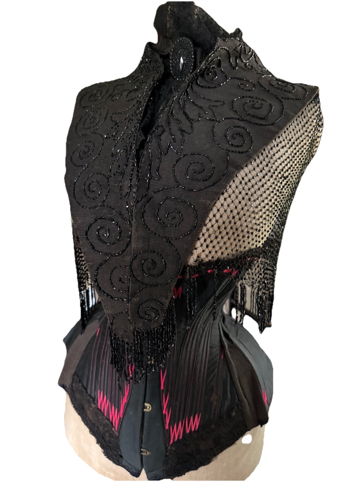 Black Beaded Victorian Capelet 21” Authentic Antique 1800s Great Display Gothic
