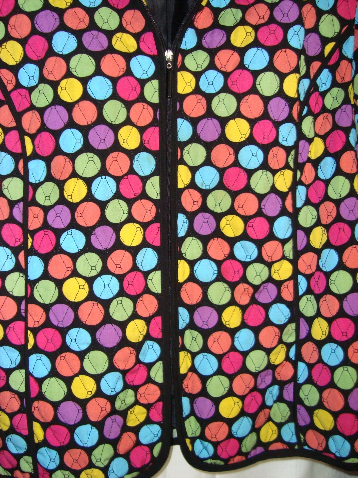 Vintage RQT ART TO WEAR Jacket*Multi Color « Baseball »Polka Dots*XL*Lined*Quilted