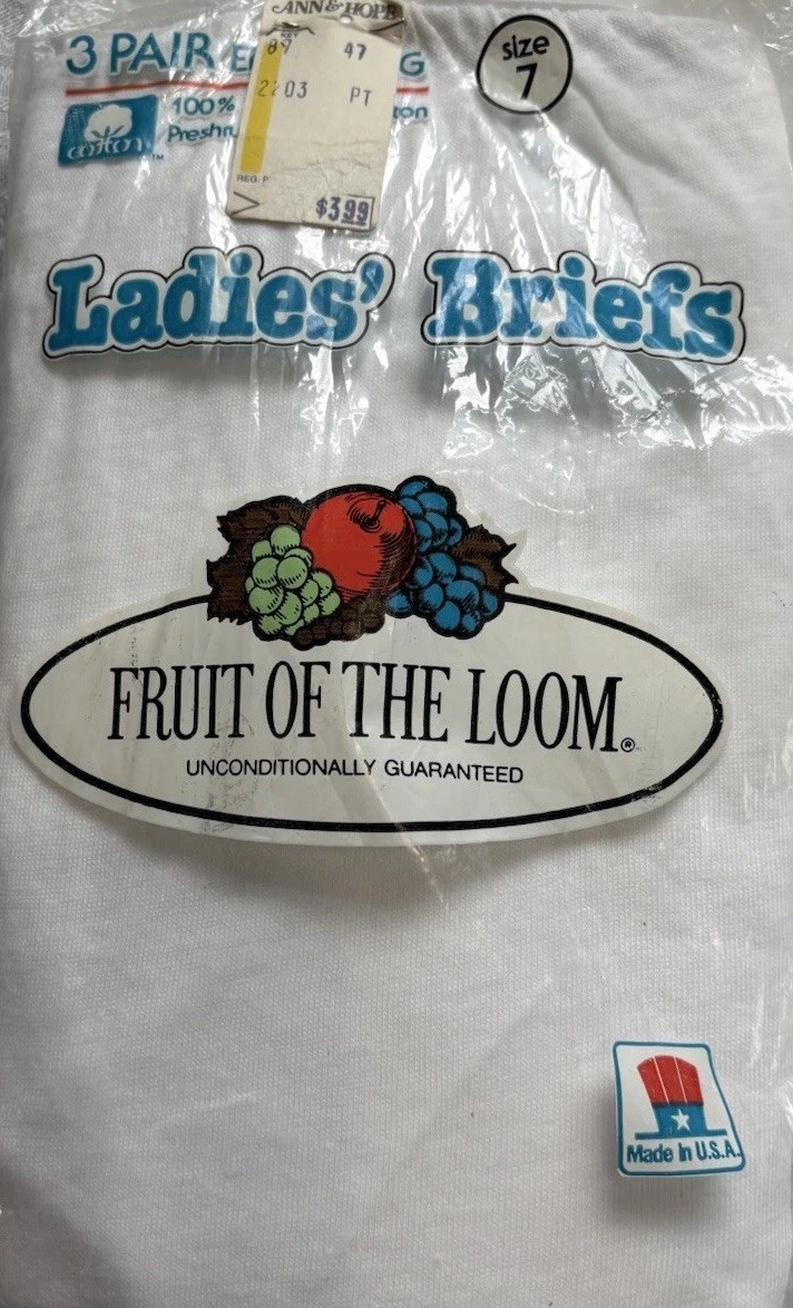 Vintage Fruit Of The Loom Panties Womens 7 White Cotton Briefs USA 1982