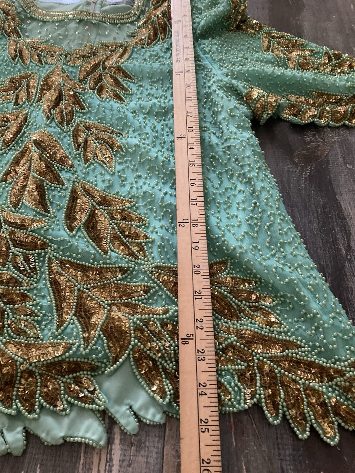 Vintage Silk Beaded Top Large Creative Touch Made In India Green And Copper