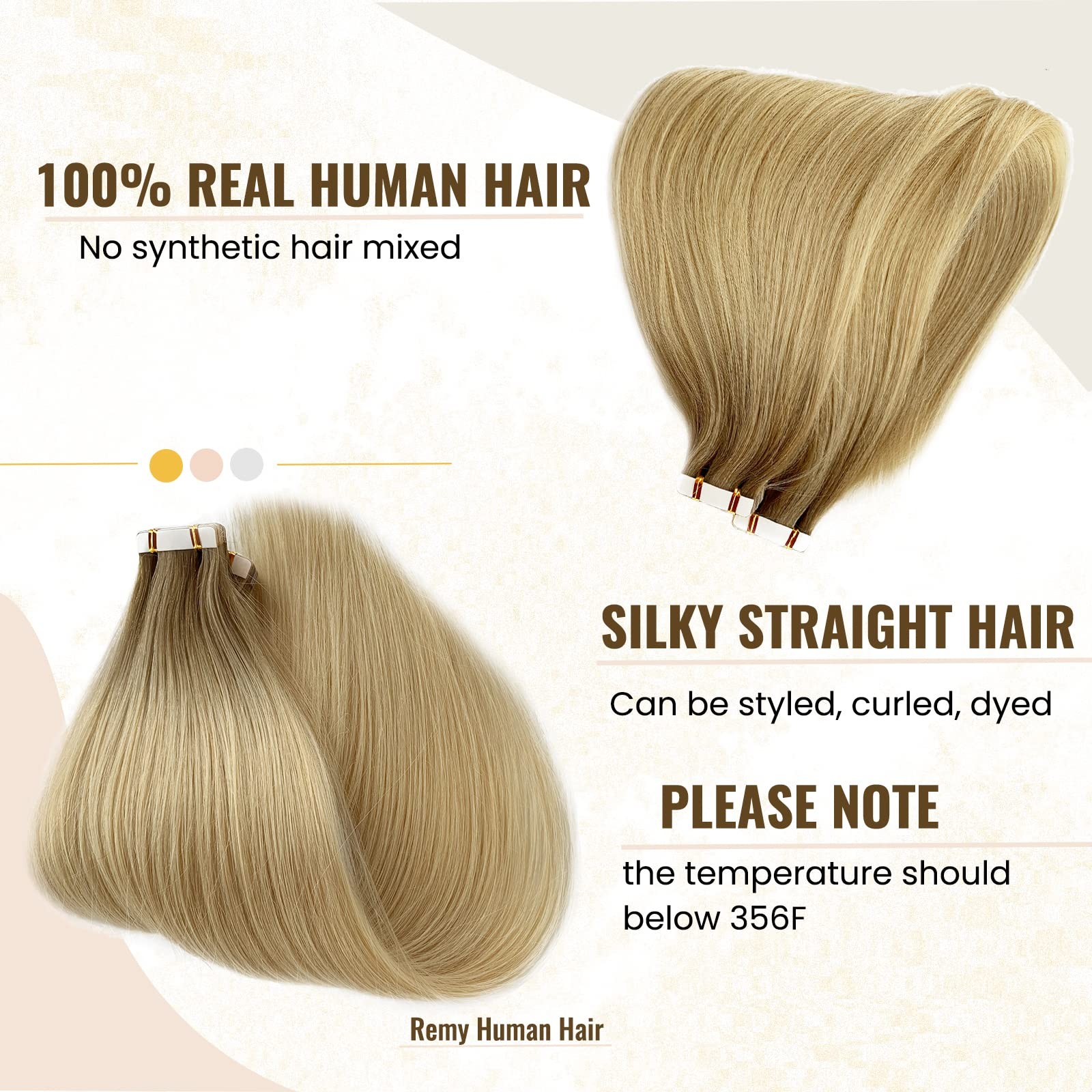 Highlight Tape in Hair Extensions Human Hair for Women,20 Inch Balayage Colored