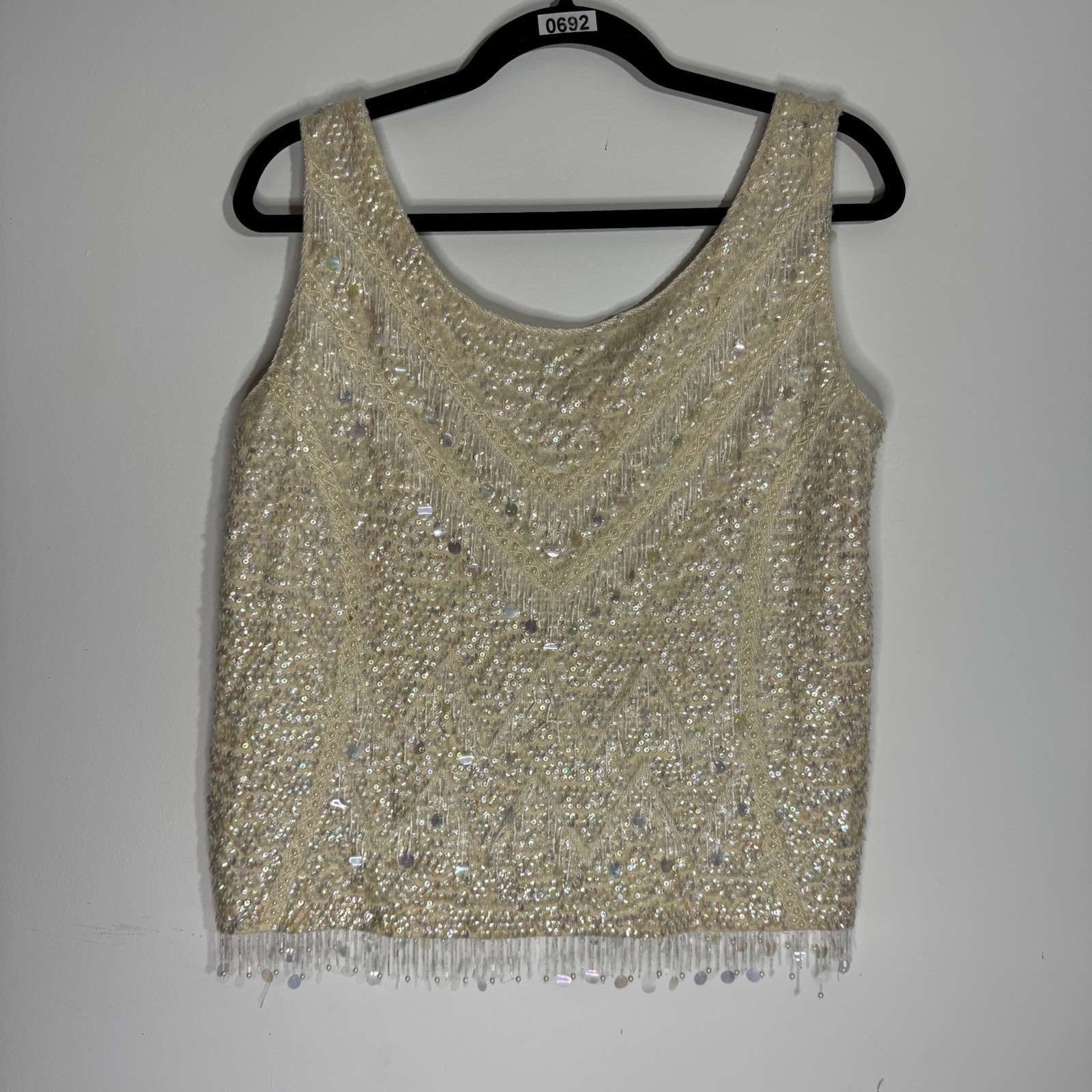 Vintage Alexander’s Beaded Sequin Top Wool Shell Made in Hong Kong Sz L