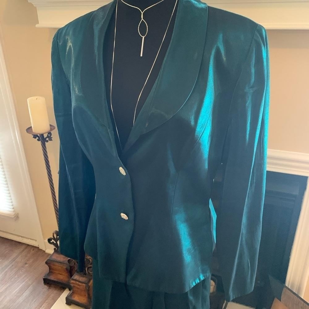 Alex Evenings vintage green emerald 2 piece skirt church wedding suit