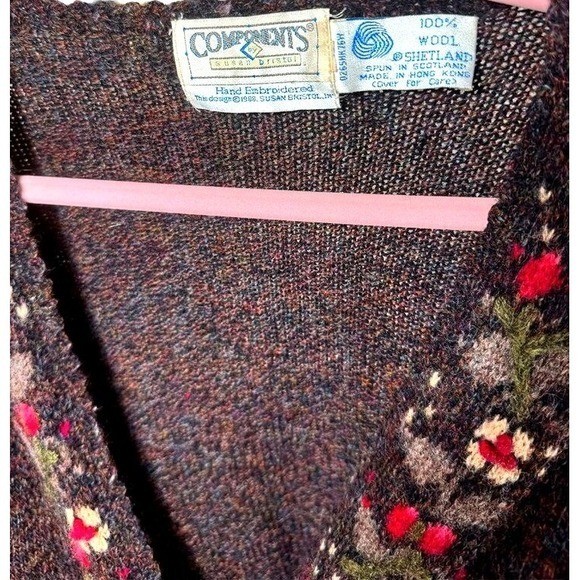 Vintage Components Susan Bristol Shetland Wool Floral Hand Embroidered Cardigan