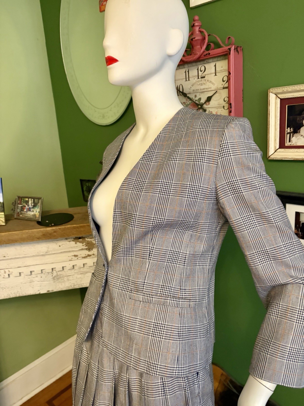 Vintage 80&rsquo;s Pendleton Oregon Rayon Plaid Suit Pleated Accordion Skirt Size S 26