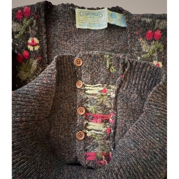 Vintage Components Susan Bristol Shetland Wool Floral Hand Embroidered Cardigan