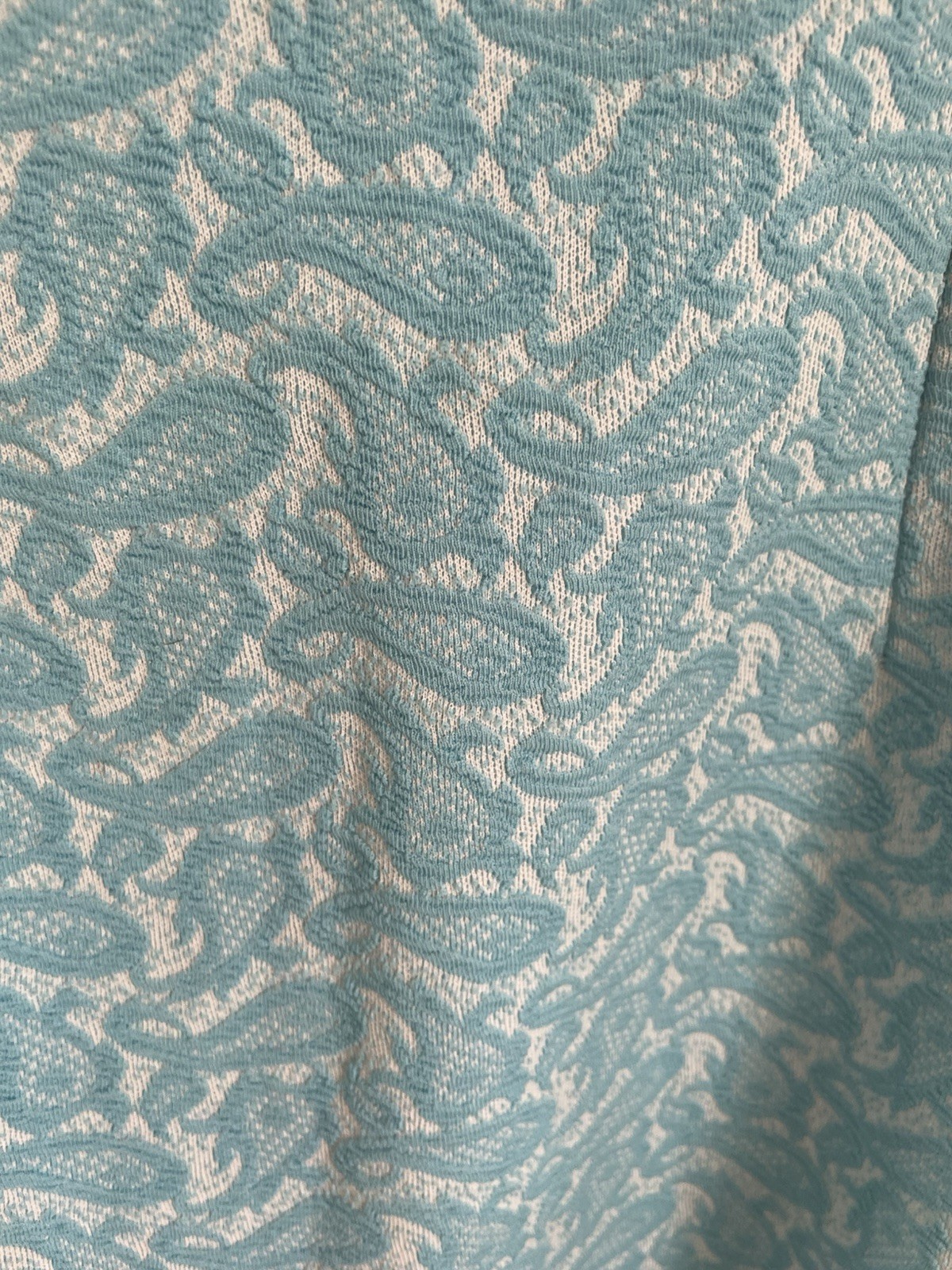 Vintage Handmade Blue Textured Poly Paisley Print Short Dress Sm
