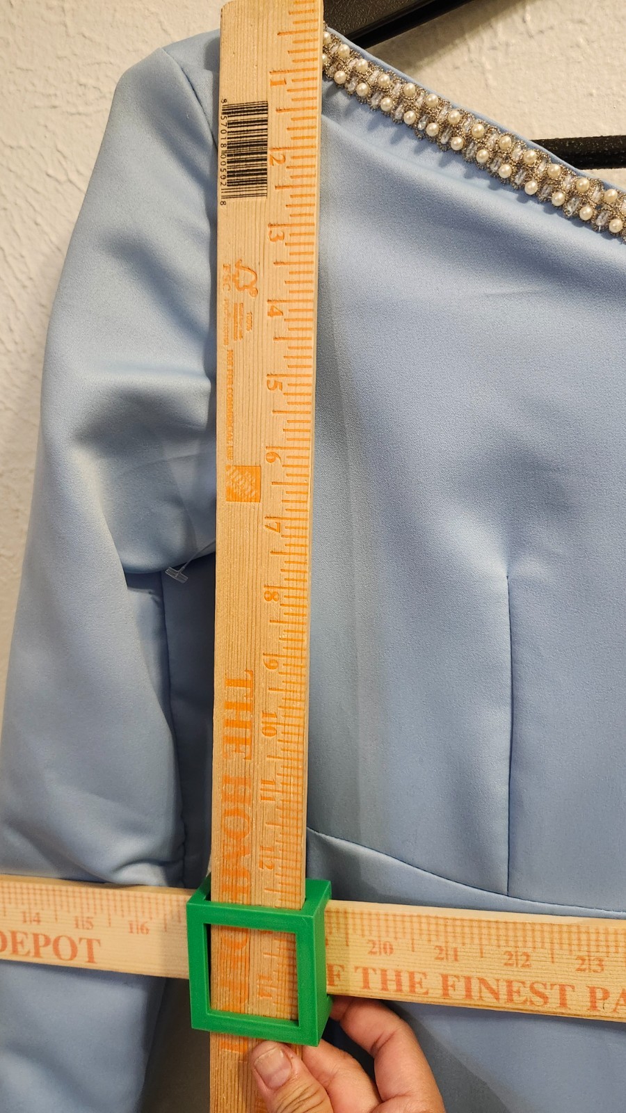 Vintage Evening Custom Dress Size Medium Light Blue Bell Sleeves Pearl Accent