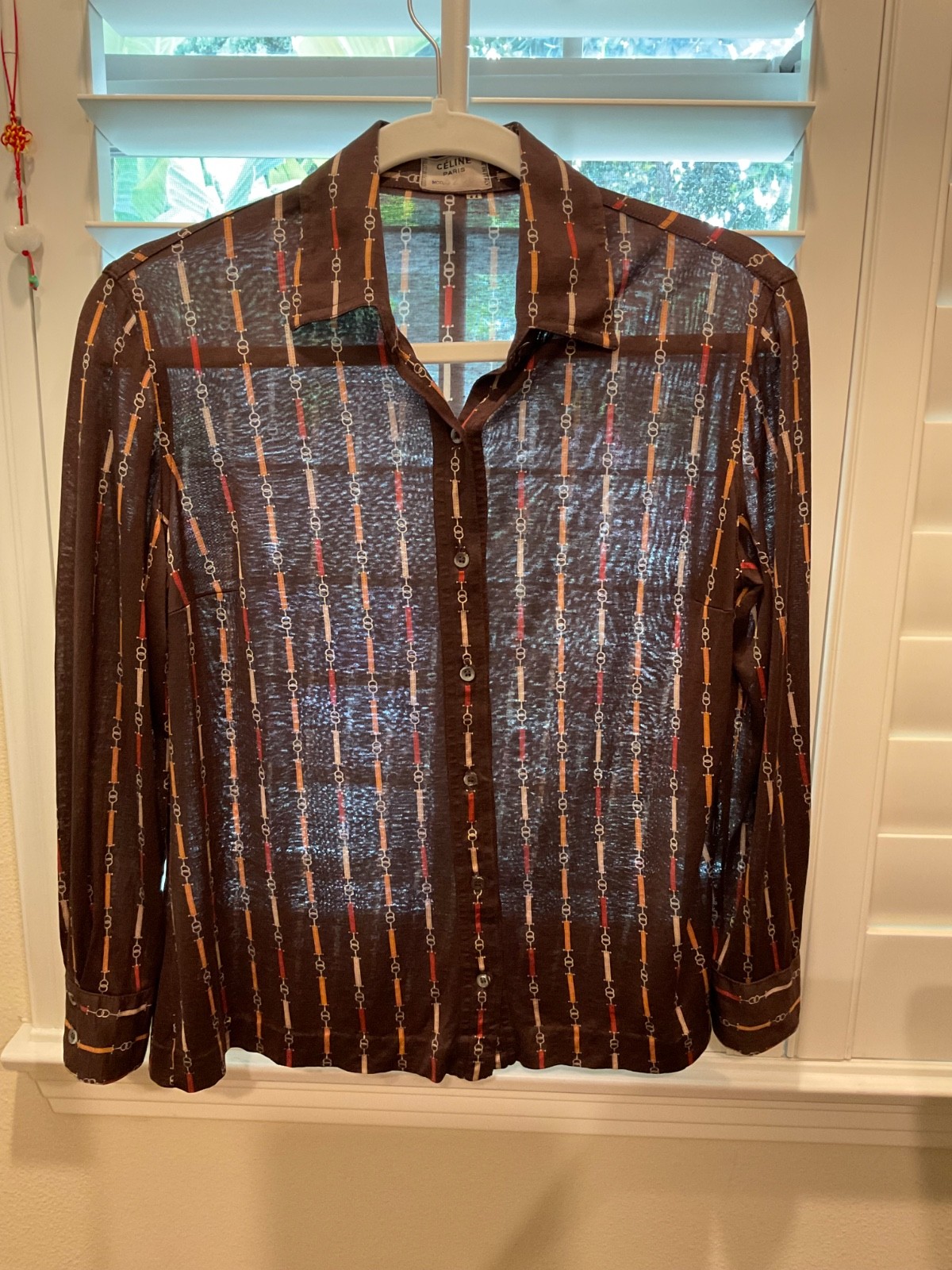Vintage Celine Paris Chain Link 100% Cotton Button Down Blouse FR44 – US12