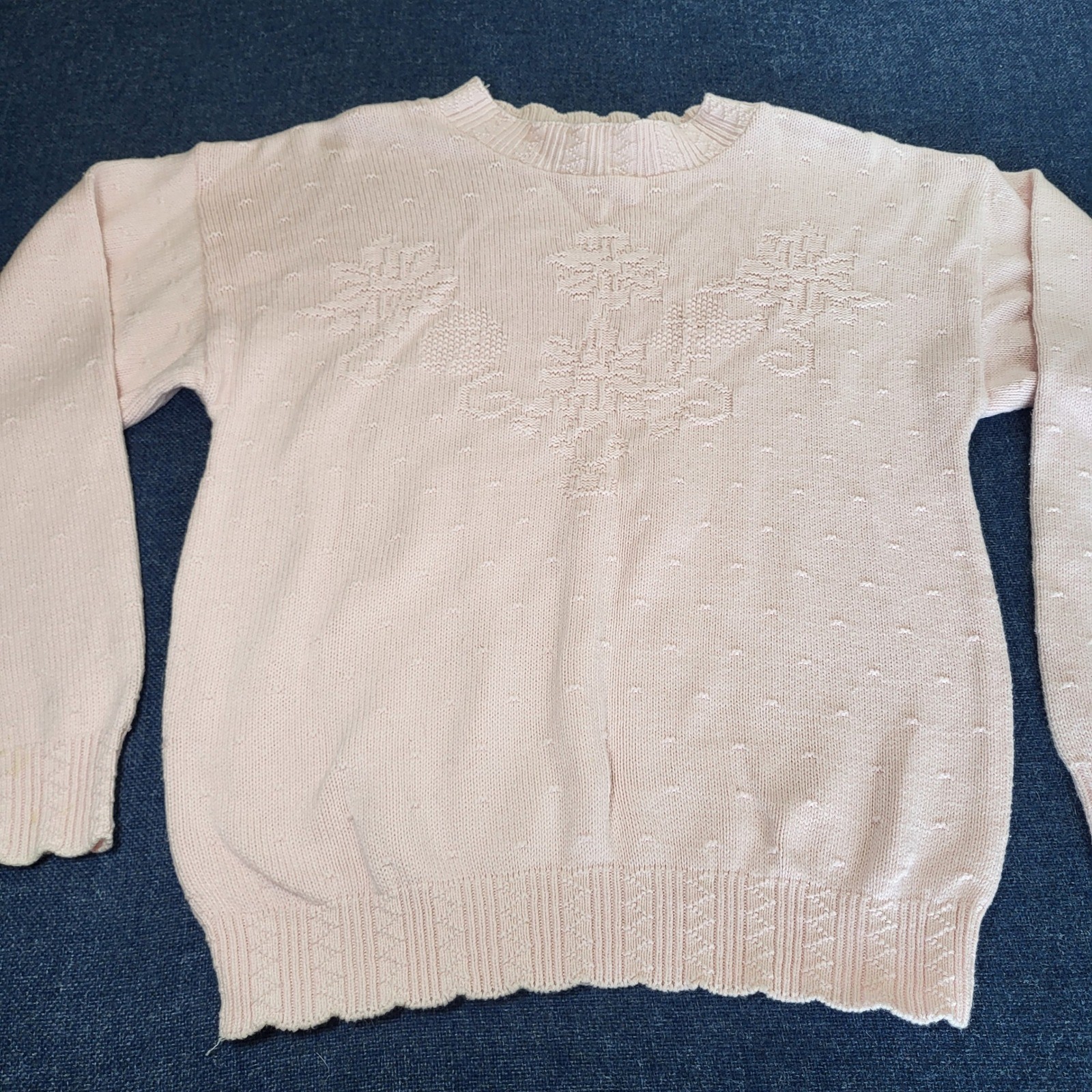 United States Sweaters Vintage Pink Floral Cotton Knit Pullover Made in USA Med