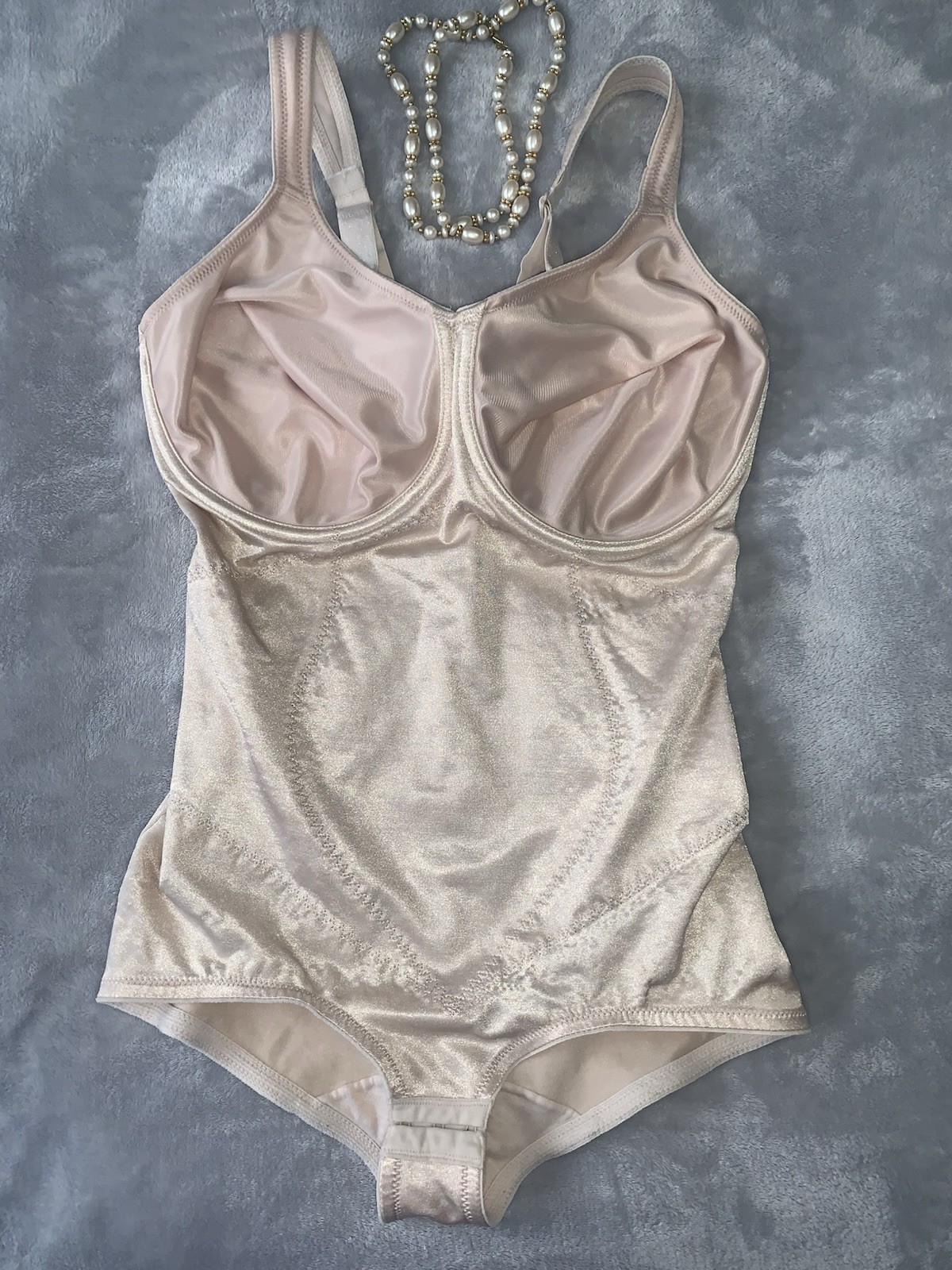 Vtg Glossy Stretch Satin Briefer Girdle All in One UW 36DD Bodysuit
