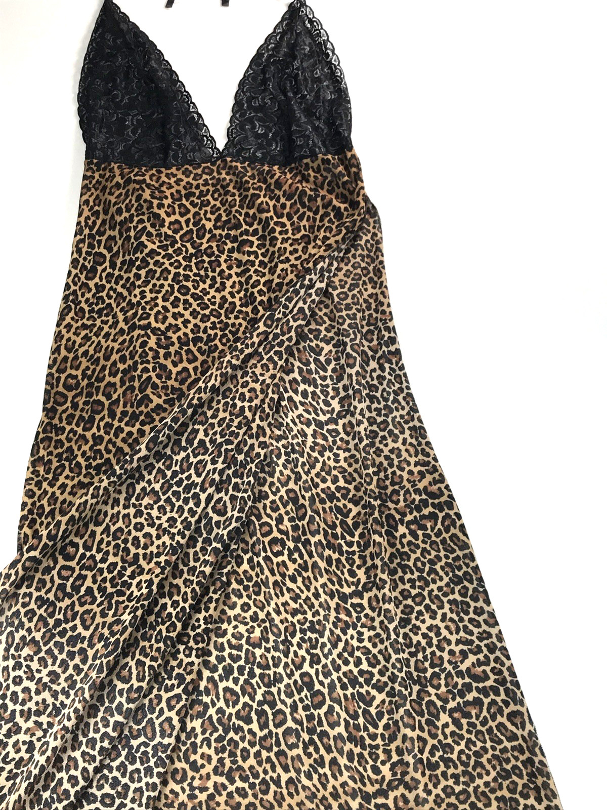 Petra Fashions Sheer Leopard Halter Maxi Nightgown Medium Vintage Elegant Sexy