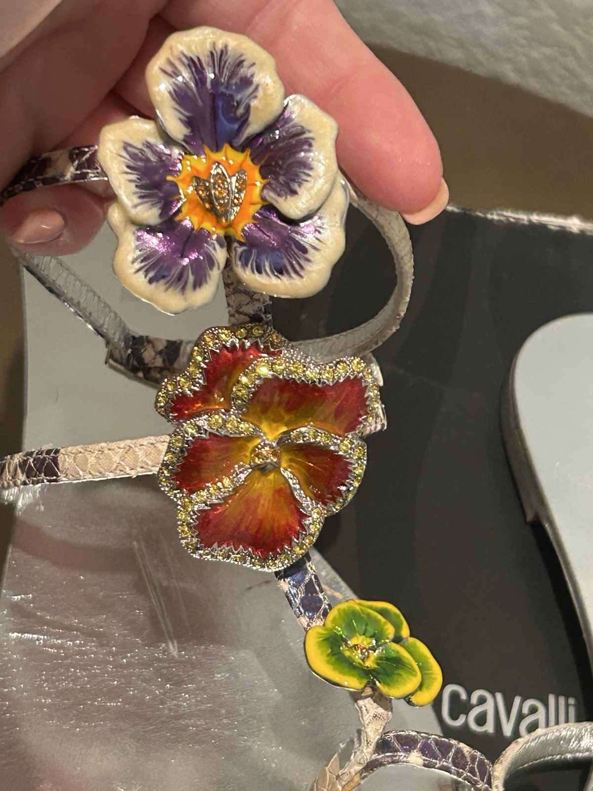 Rare Vintage Roberto Cavalli Flat T-Strap in Pansy Size 6.5