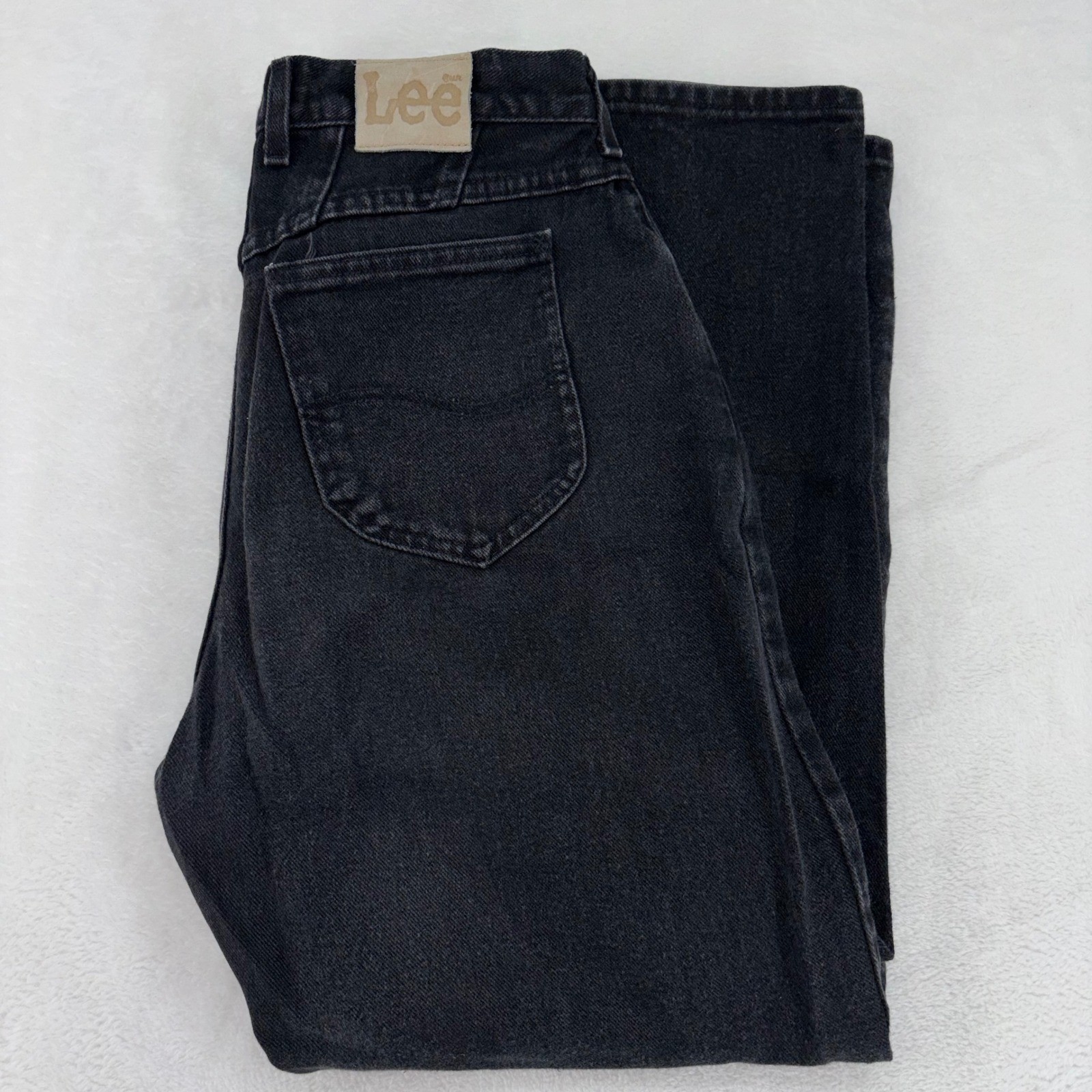 Vintage Lee High Waisted Mom Jeans Black Tapered Leg Made in USA 14 Short 305-55