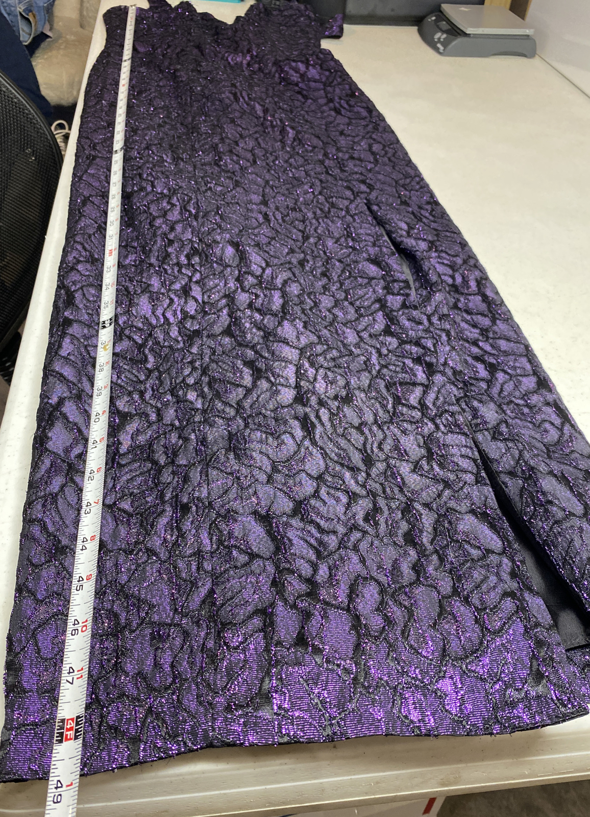 Vintage Flirtations Alfred Angelo Black Purple Metallic Formal Dress USA 5/6 EUC