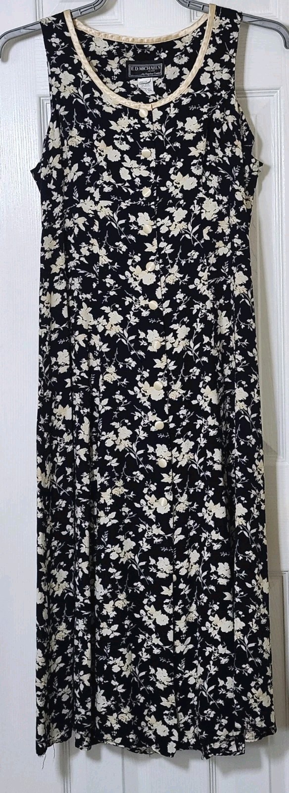 E D Michaels Vintage 80&rsquo;s Blue Floral Buttonup Dress Rayon Made In USA Sz 10P