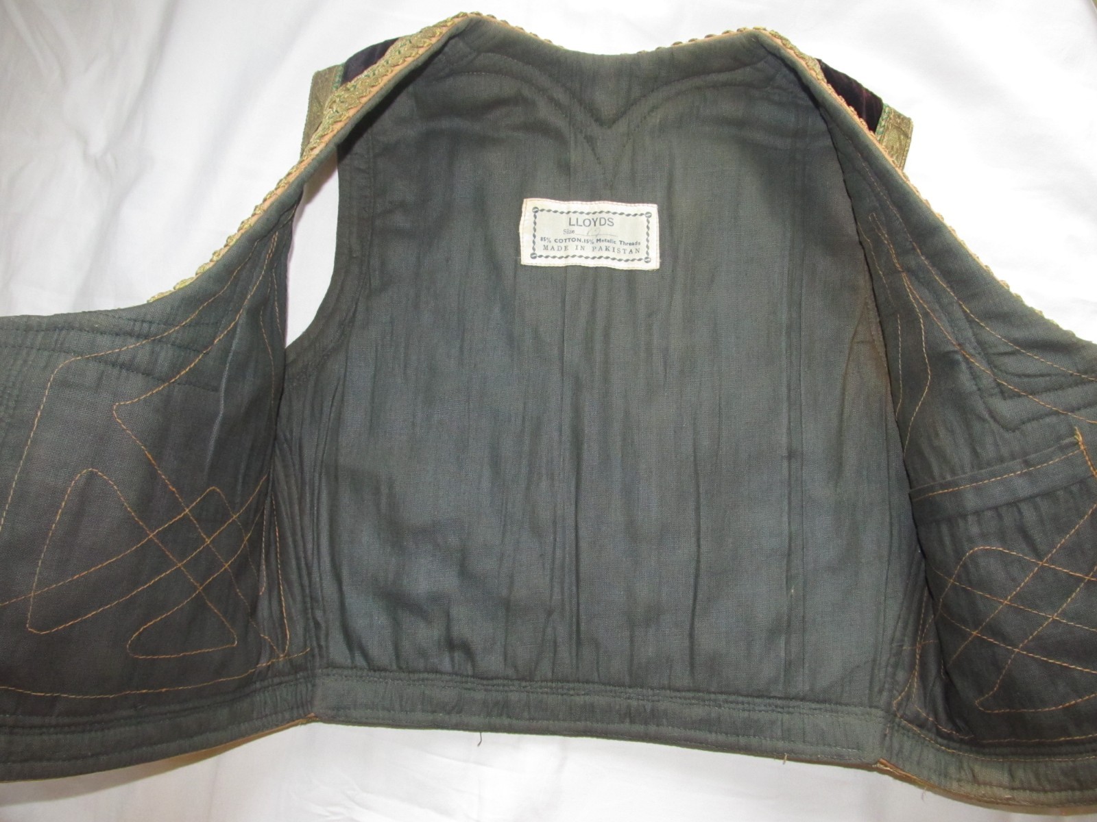 Vintage Turkish Vest Hendrix Morrison Style Made In Pakistan Velvet Gold Lloyds