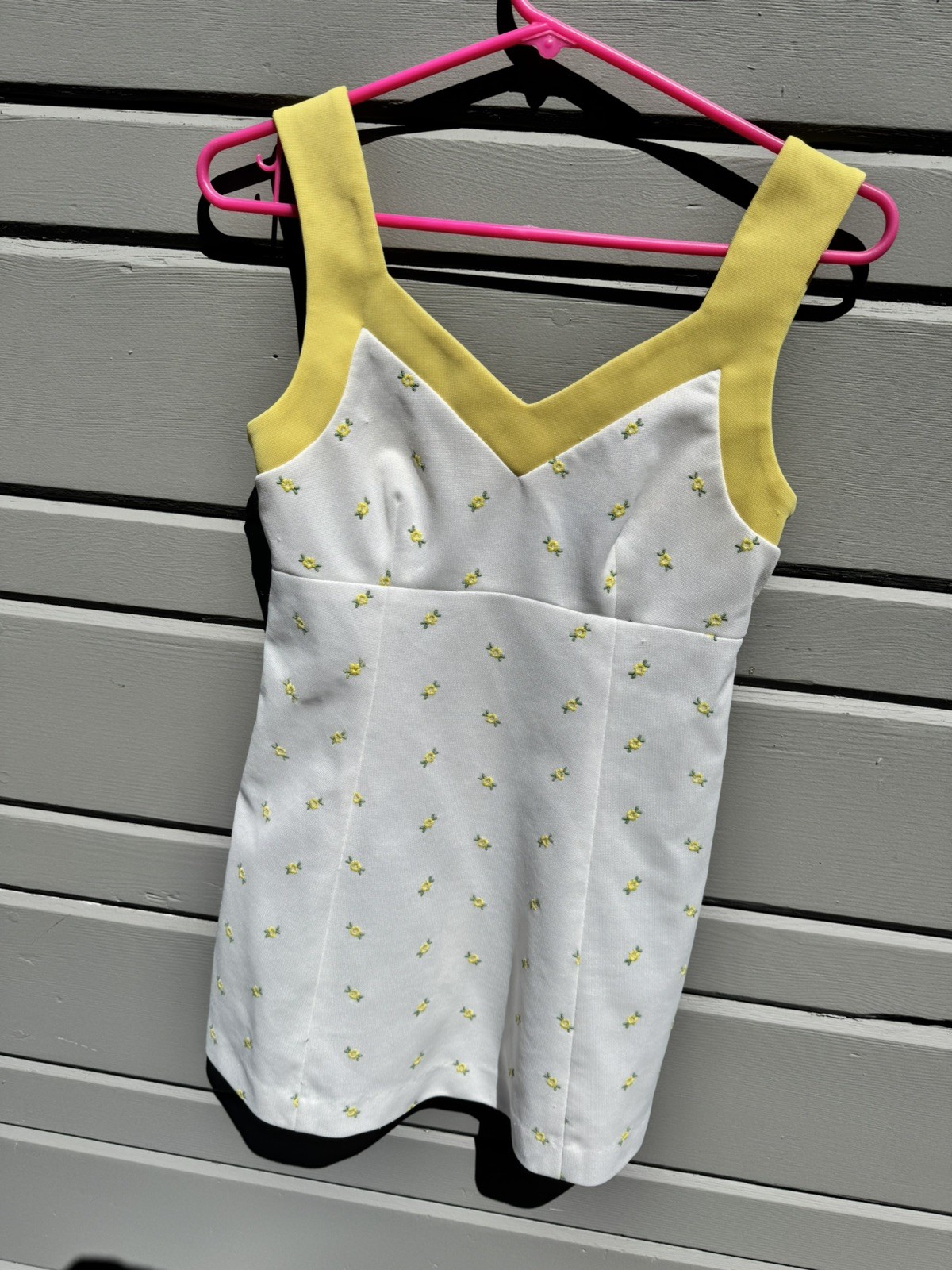 Vintage 1970s Top Seed Tennis Dress Yellow Floral Mini Mod Polyester XS 28&Prime; Bust