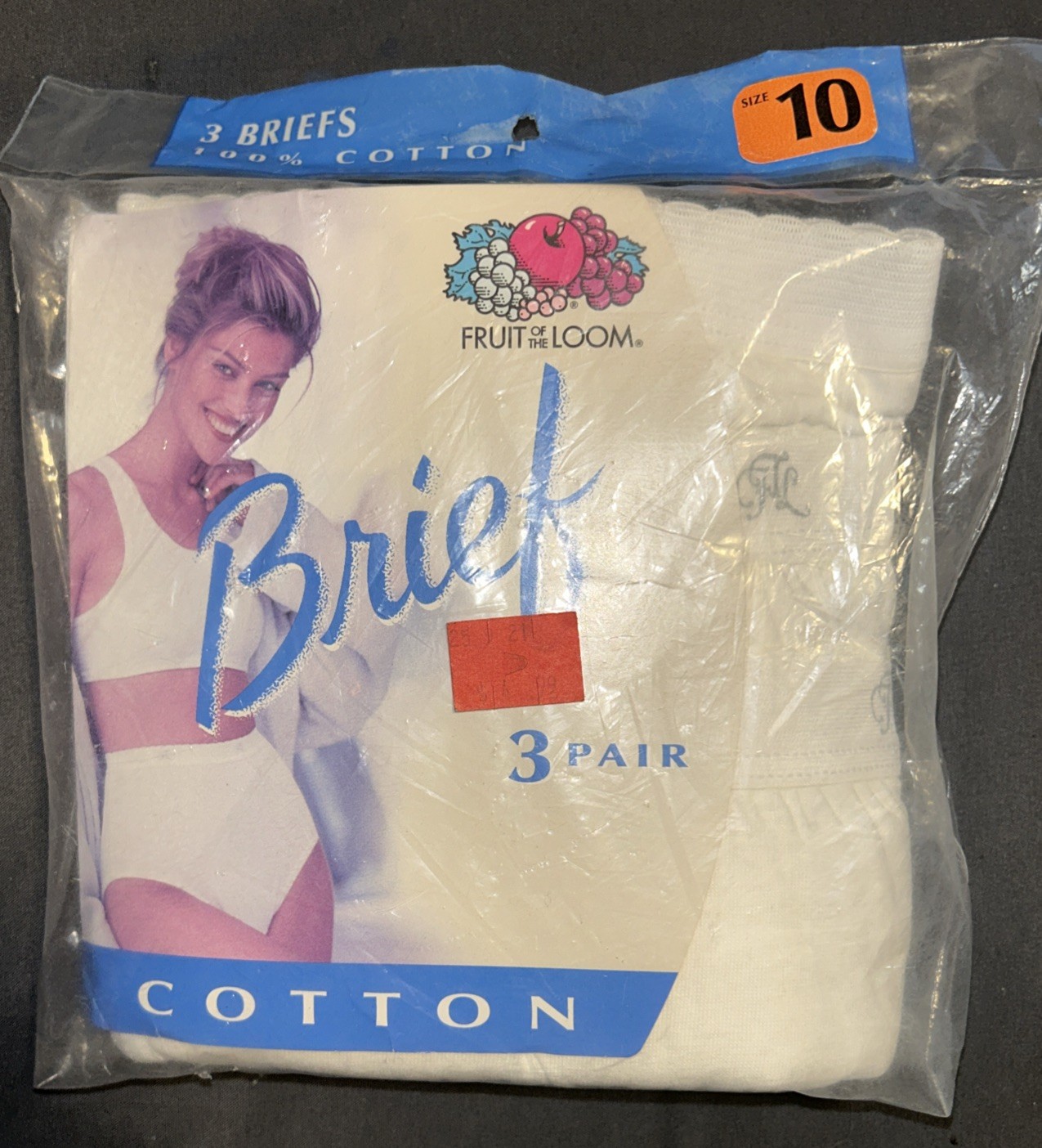Vintage 3 Pack Fruit Of The Loom 100% Cotton Brief 1999 Women&rsquo;s 10 White NOS