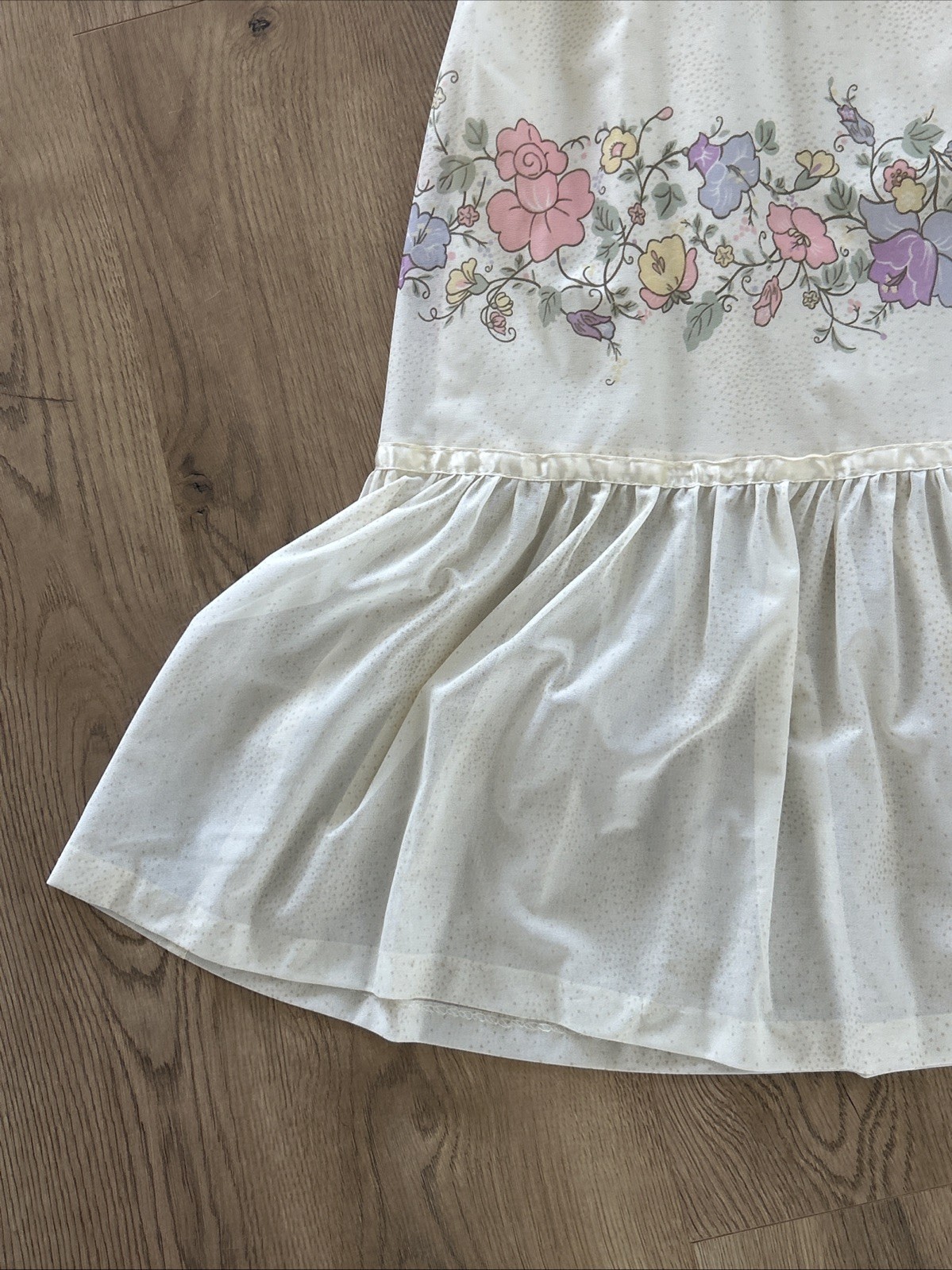 Vtg Vicky Vaughn Juniors 1970s Cream Floral Maxi Sundress Ruffle Bust XS/S Sz 5