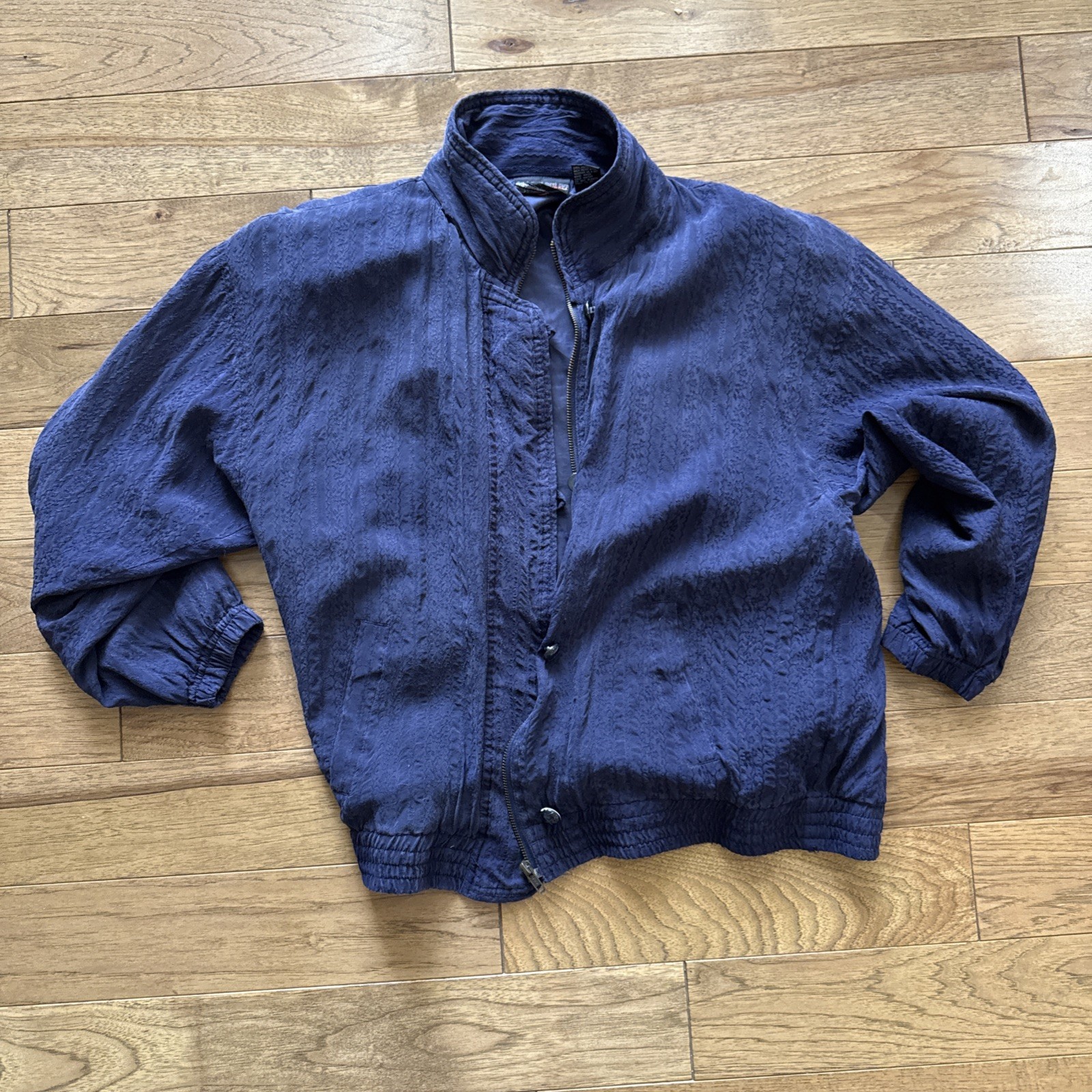 80s Mureli 100 Silk Jacquard Jacket Textured Avant Garde Vtg Windbreaker Golf M