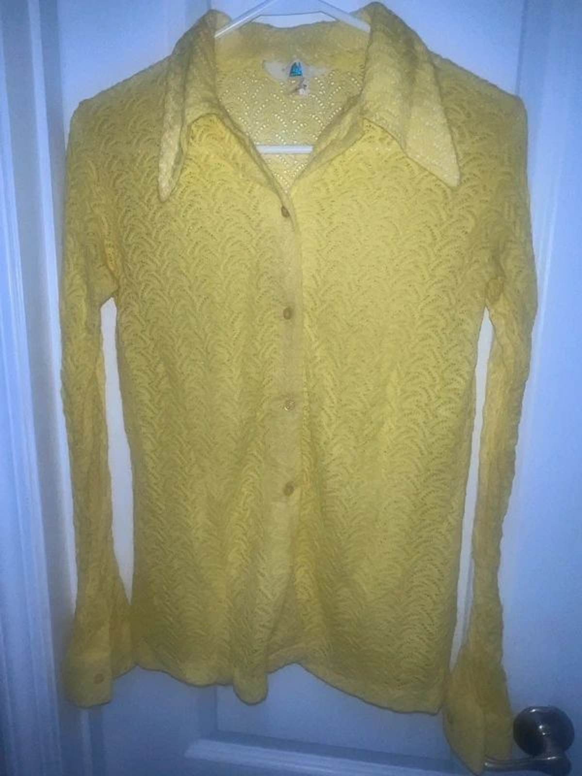 Vintage JH Collectibles Neon Yellow Lace Button Front Blouse Women’s Medium