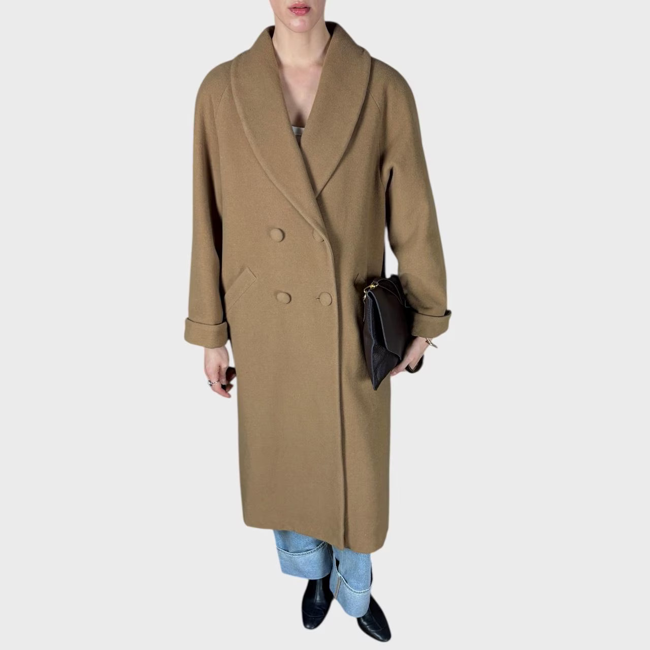 Vintage Beige Wool Coat Classic Minimalist Warm Winter Coat size US10/12; EU42