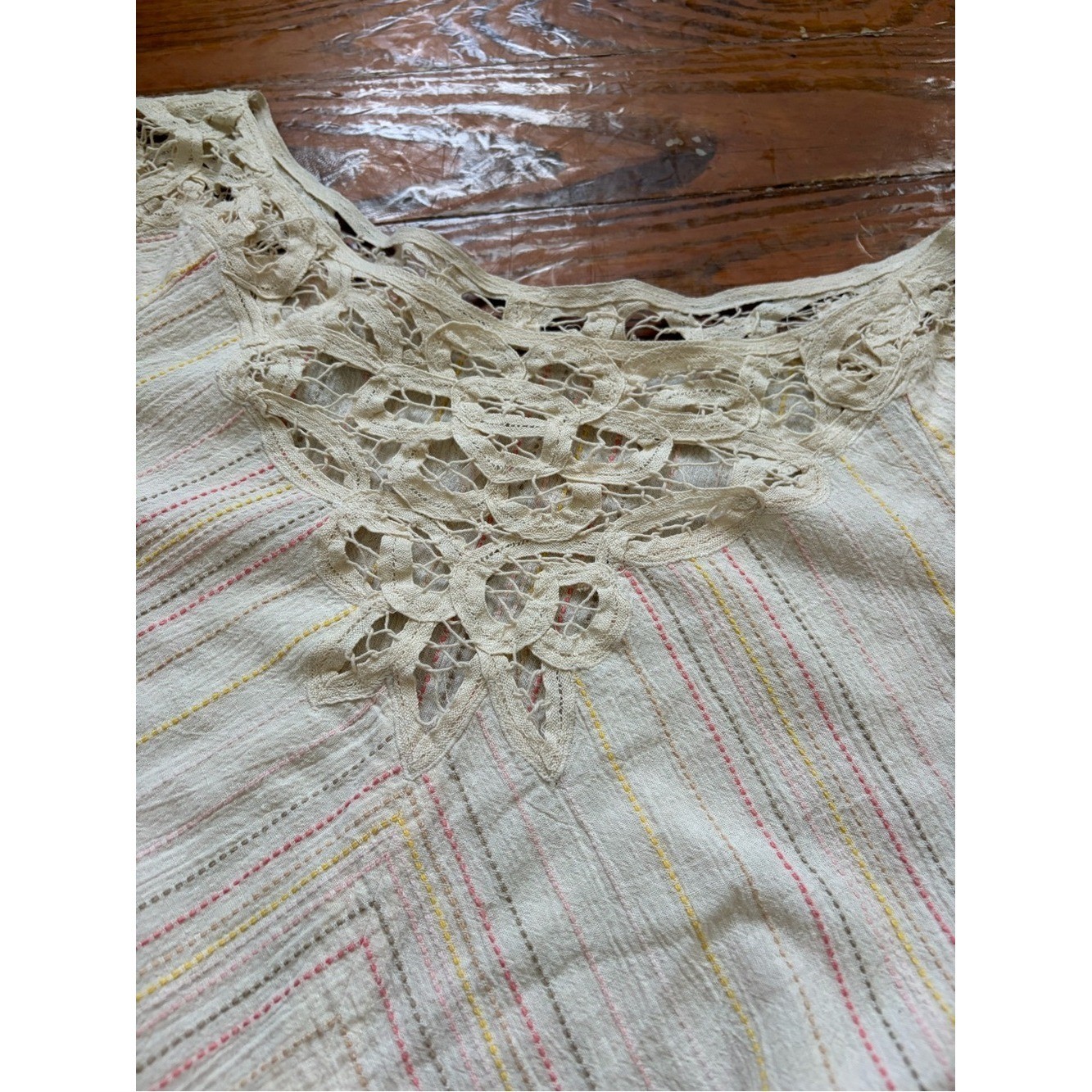 Free People Floating Memories Blouse Retro Crochet Lace Ivory size L Boho