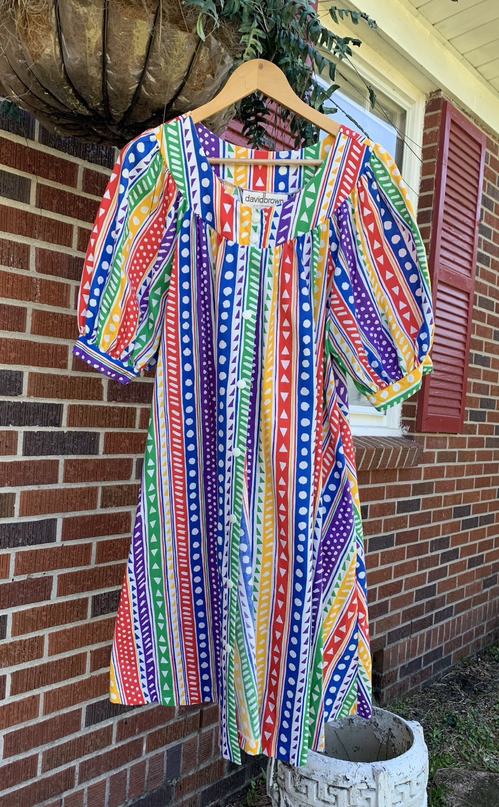 David Brown California Vintage 1970s Sz Small Bright Colors Muumuu House Dress