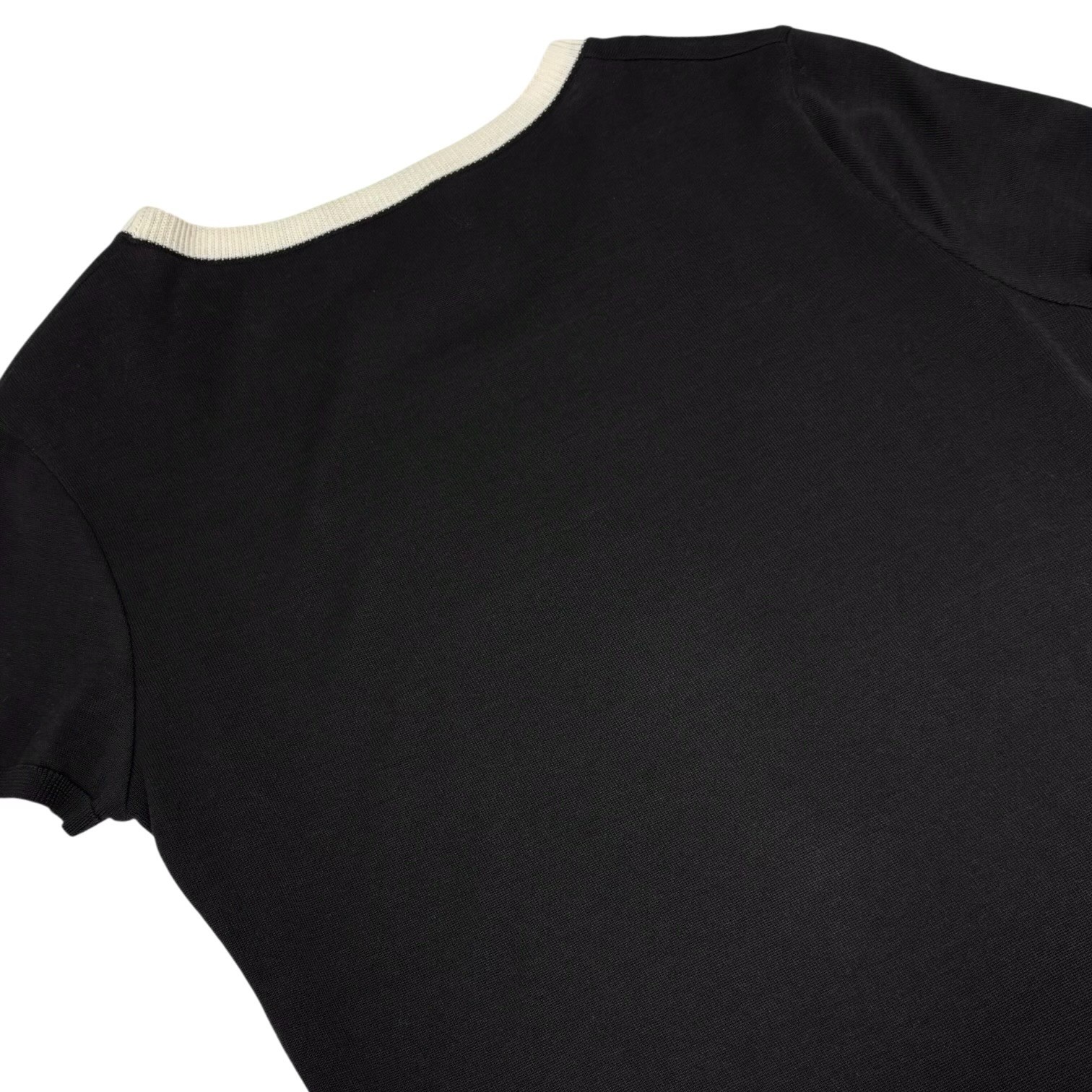 CHANEL Vintage 95C CC Logo Knit Mini Dress Short Sleeve #36 Black White 901285