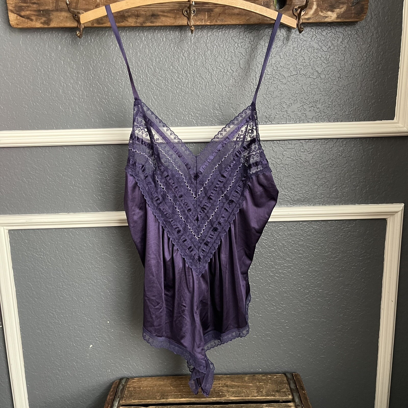 Vtg Flair 4359 Purple Lace Trim Teddy Lingerie Bodysuit Nightie Snap Medium