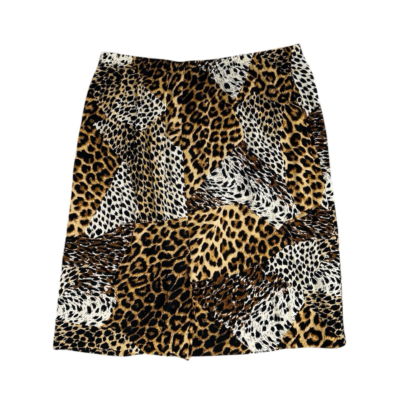 Vintage 90s S.L. Fashions Patchwork Leopard Print Skirt Size 22 Made In USA