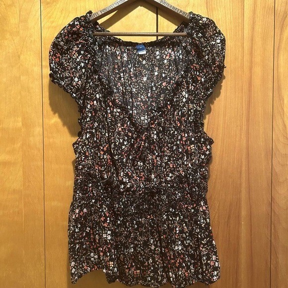 Old Navy Womens 3X Dark Floral Smocked Blouse Cap Slv-Cottagecore-Milkmaid