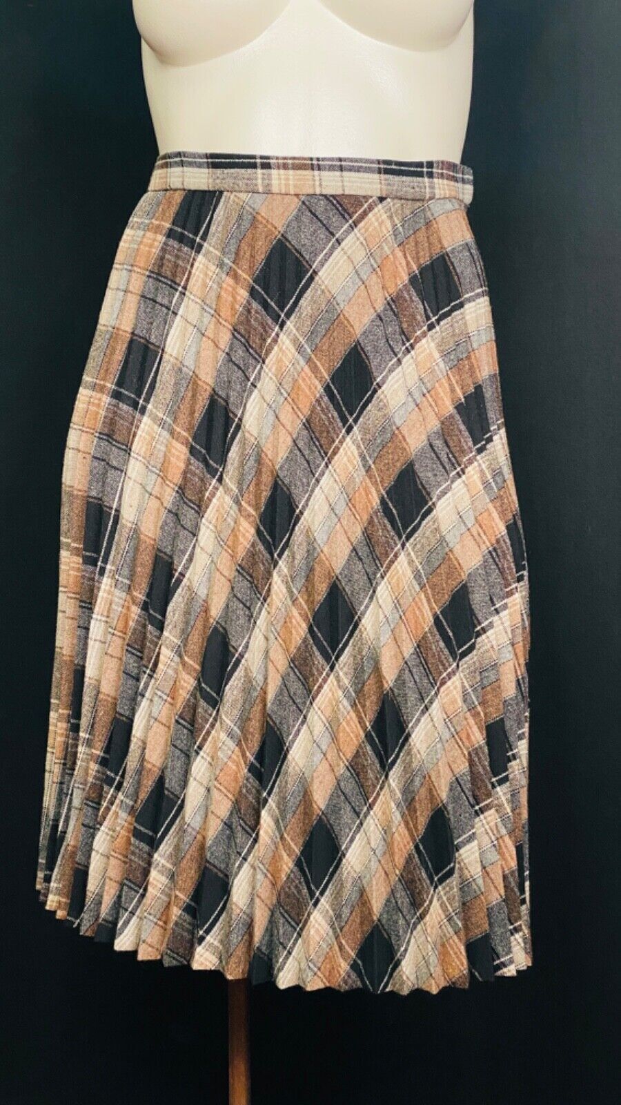 Vintage brown black wool plaid suit jacket blazer skirt set outfit XL plus size