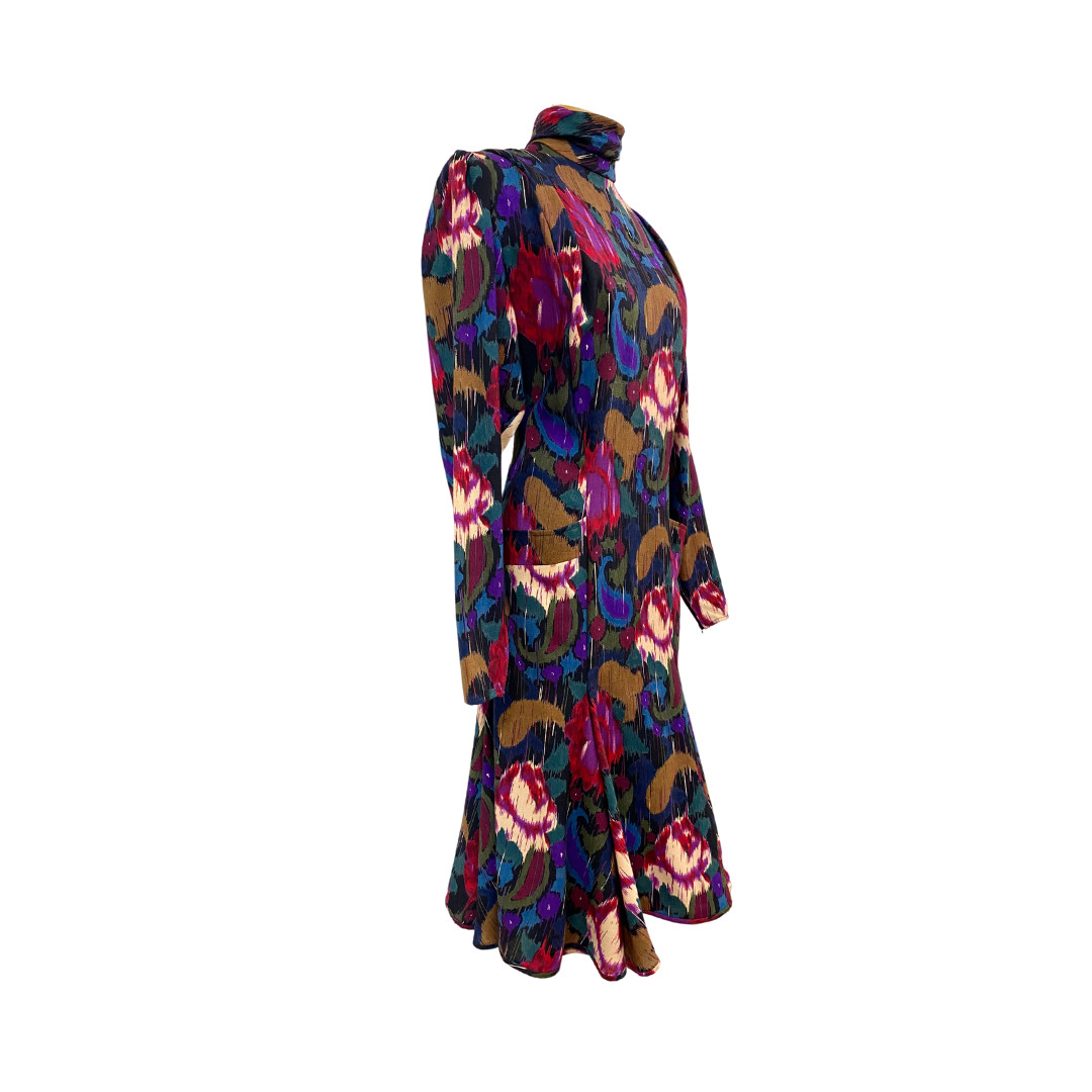 Vtg 80s Parisian Designer Emanuel Ungaro Abstract Paisley Print Floral Dress