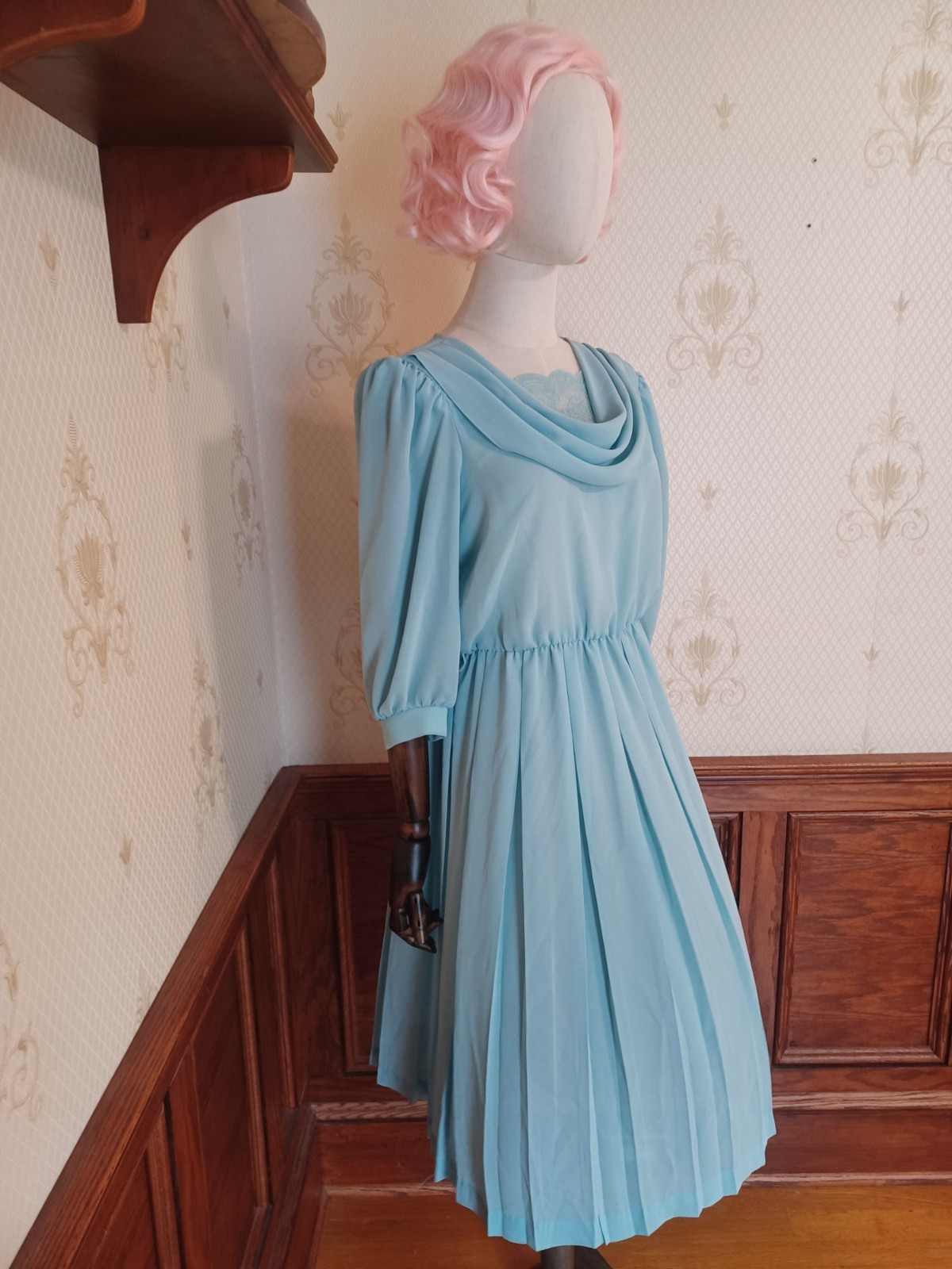 Vintage 1980s Sheer Pastel Aqua Bobby&rsquo;s Girl Romantic Coquette Dress